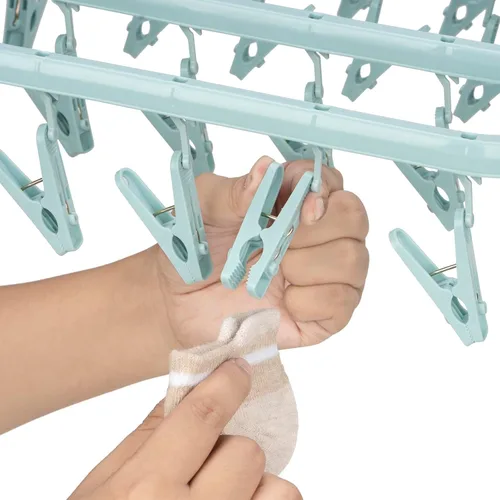 Vista 6 de Perchas plegables con 26 clips de secado, colgador de ropa interior con clips, clip de plástico para ropa sucia y colgador de secado por goteo