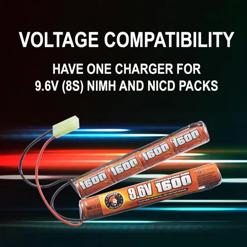 Vista 2 de Lancer Tactical Cargador de batería RC Airsoft para baterías de 9.6 V (8S) NiMH/NiCd, cargador de enchufe de CA de 12 V 400 mA con conector Mini