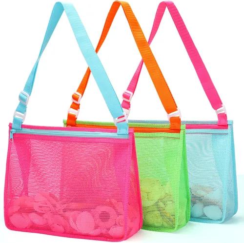 Vista 6 de Tagitary Bolsa de playa de malla para juguetes de playa, bolsa de recolección de conchas para niños, bolsa de arena de playa, accesorios de natación