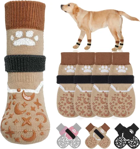 Vista 9 de BEAUTYZOO Calcetines antideslizantes para perros pequeños, medianos y grandes, protector de patas de perro con agarre para suelos de madera dura