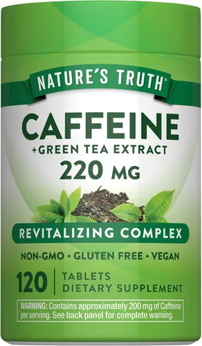 Nature's Truth Píldoras de cafeína | 220 mg | 120 unidades | Con extracto de té verde | Suplemento vegano, sin OMG y sin gluten