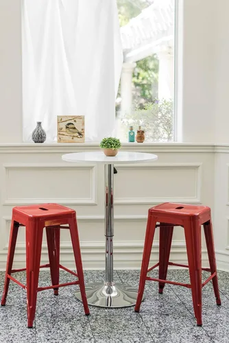 Vista 93 de Taburete Vogue Furniture Direct de 24 pulgadas, taburete de metal sin respaldo, taburete alto para encimera de interior o exterior con asiento