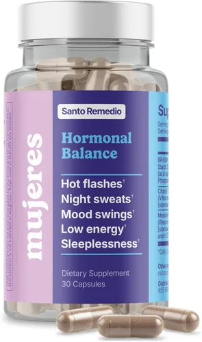 Santo Remedio Equilibrio hormonal, suplemento dietético, alivio de los síntomas de la menopausia, ayuda a reducir los sofocos, sudores nocturnos y