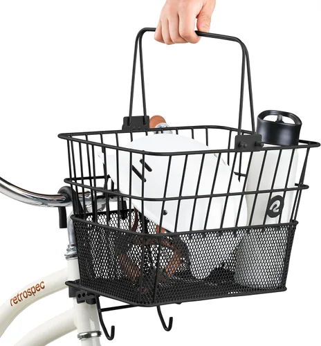 Vista 7 de Retrospec Apollo canasta delantera desmontable para bicicleta de media red de acero con ganchos desmontables integrados y asas incorporadas, fácil
