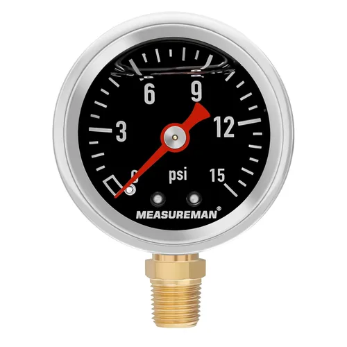 Vista 11 de MEASUREMAN Tamaño del dial de 1.5", caja de acero inoxidable 304, medidor de presión de combustible lleno de líquido, 0-60Psi, 3-2-3%, montaje