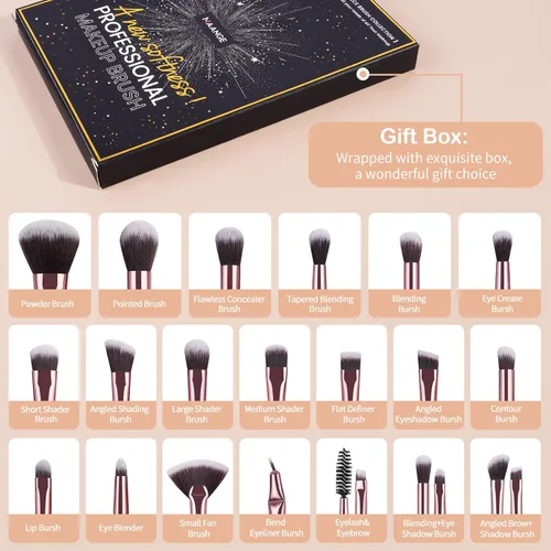 Vista 6 de Brochas de maquillaje, 20 piezas de brochas de maquillaje profesional, juego de brochas de maquillaje para base de sombra de ojos, brocha de rubor