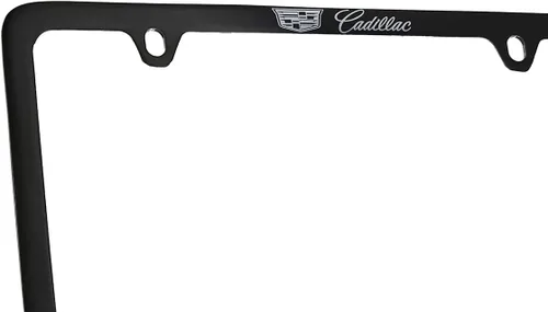 Vista 3 de Cadillac con escudo - Marco de placa de matrícula de metal - Negro recubierto en polvo con cromado expuesto