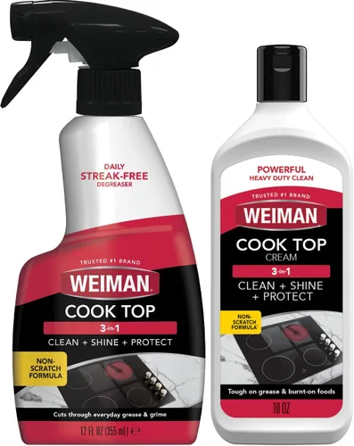 Weiman - Limpiador para estufa de cerámica y vidrio - 10 onzas - Kit de limpieza diaria para estufa - 12 onzas - Paquete de limpieza para estufa de