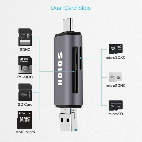 Vista 3 de Lector de tarjetas SD USB-C, lector de tarjetas de memoria 3 en 1 con tres conectores, adaptador de lector de tarjetas USB 3.0 para SDXC, Micro