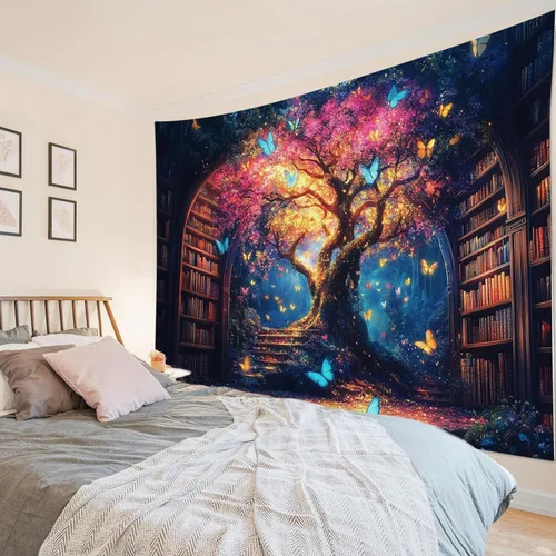 Vista 10 de HVEST Black and White Mountain Tapestry Wall Hanging Moon Psychedelic Galaxy Space Wall Art Tree Forest Nature Landscape Tapestry for Bedroom Living