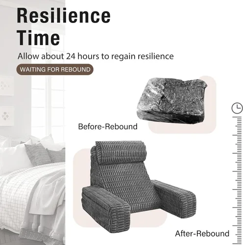 Vista 8 de Almohada de lectura de 19 pulgadas para cama con brazos integrados y bolsillos grandes, cojín de respaldo de apoyo para leer, descansar o Gris