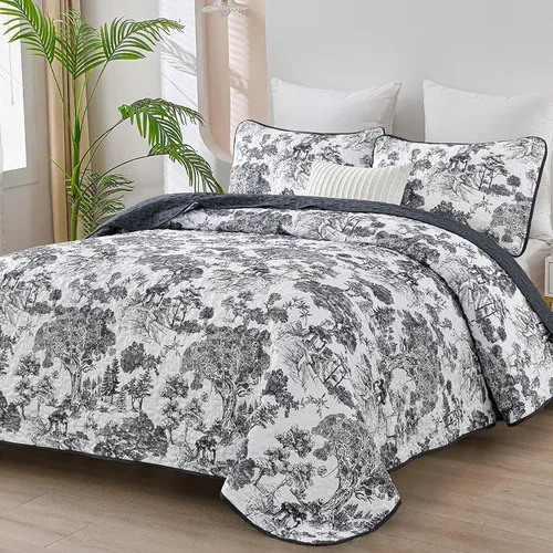 Vista 16 de WONGS BEDDING Juego de edredón azul tamaño individual, juego de 2 piezas de colchas botánicas de microfibra ligera con patrón de plantas de toile