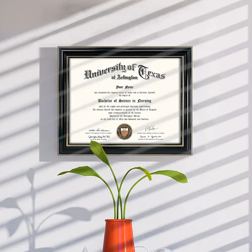 Vista 8 de GraduationMall Marco de diploma de certificado de 8.5 x 11, madera maciza y vidrio templado, acabado negro con ribete dorado