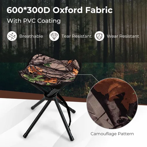 Vista 5 de Tangkula Paquete de 2 taburetes de caza de camuflaje, taburete plegable resistente de 4 patas con correa de transporte, ligero portátil para caza