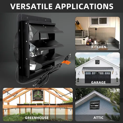 Vista 9 de Criditpid 14 Inch Shutter Exhaust Fan with Speed Controller, 1088 CFM High Speed Vent Fan with Adjustable Thermostat, 1700 RPM Wall Mounted Kitchen