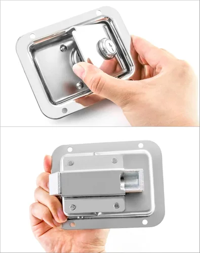 Vista 5 de QWORK Pestillo de acero inoxidable para puerta de remolque RV, mango de bloqueo resistente con llave, reemplazo resistente para caja