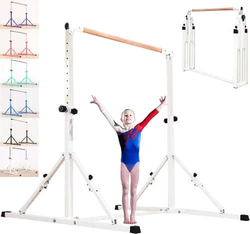 Vista 13 de MARFULA Adjustable 5 Ft Folding Gymnastics Kip Bar for Kids Ages 3-18 Negro