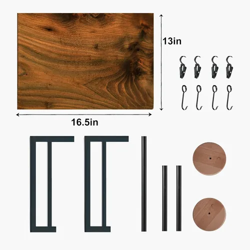 Vista 7 de Soporte de pared para casco de motocicleta, estante de almacenamiento de engranajes con 4 clips para guantes, soporte de casco de madera y metal