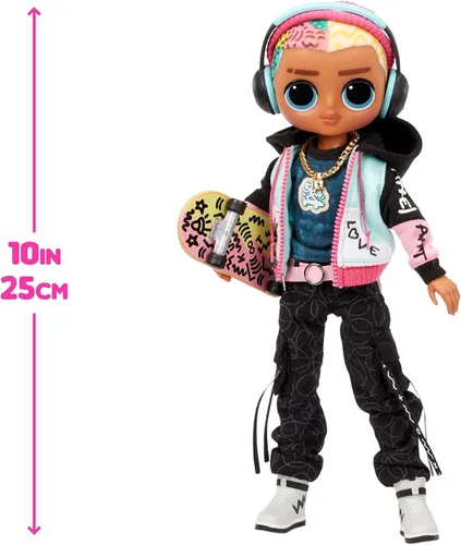 Vista 5 de LOL Surprise OMG - Muñeco a la moda Cool Lev con 20 sorpresas que incluyen patineta y accesorios para múltiples cambios de ropa