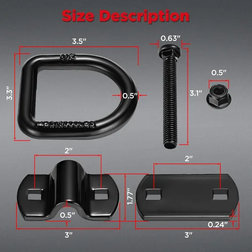 Vista 6 de SPEEDWOW Paquete de 4 anillos en D de acero resistente con tornillos, anillo en D forjado atornillado de 1/2 pulgada para remolques universales