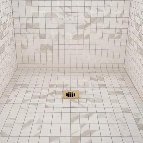 Vista 4 de Oatey 42361 Colador de ducha cuadrado universal de 4-1/4 pulgadas Snap-Tite en oro cepillado