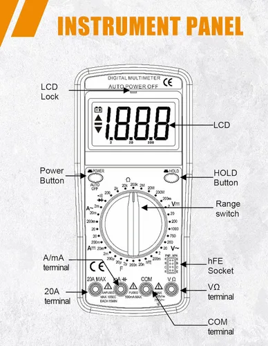 Vista 2 de Probador multímetro digital portátil multímetro para aplicaciones eléctricas, multímetro inteligente mide voltaje, corriente, resistencia