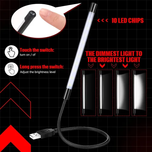 Vista 4 de Mudder Luz portátil USB para portátil - Interruptor táctil regulable regulable LED Lámpara blanca para computadora portátil PC (negro)