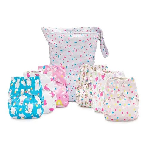 Vista 17 de Simple Being Pañales de tela reutilizables, doble refuerzo, talla única, lavables, suaves, absorbentes, impermeables, ecológicas, unisex, para bebé