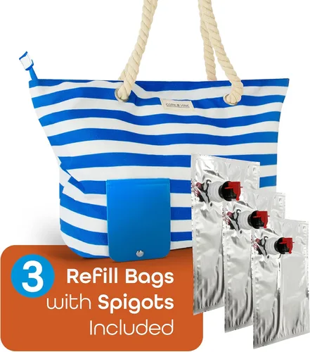 Vista 4 de CORK & VINE Bolsa de vino, aislada, a prueba de fugas, con correa de cuerda náutica, incluye 3 bolsas de bebidas de 1.5 litros