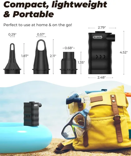 Vista 6 de Dr.meter Bomba de aire portátil para inflables, bomba de colchón de aire recargable de 6000 mAh, inflador de aire eléctrico de llenado rápido