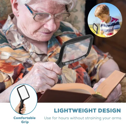 Vista 6 de Lupa plegable de mano con luz, lupa de lectura rectangular grande 3X con LED regulable para personas mayores con degeneración macular, periódico