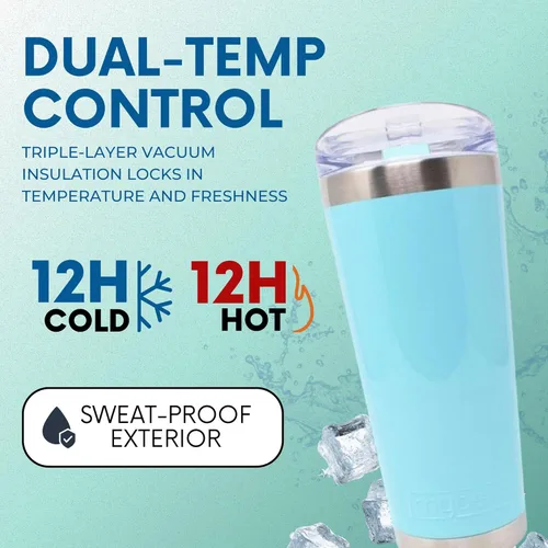 Vista 2 de MyBevi Vaso clásico de acero inoxidable de alta calidad con control de temperatura de 12 horas, tapa Tritan y construcción sin BPA, color cielo