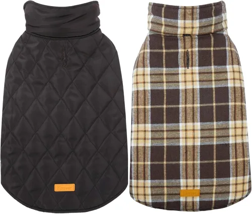 Vista 9 de Kuoser - Abrigo impermeable de invierno para perro, chaqueta reversible estilo británico, ropa para perro a cuadros, abrigo de nieve acogedor
