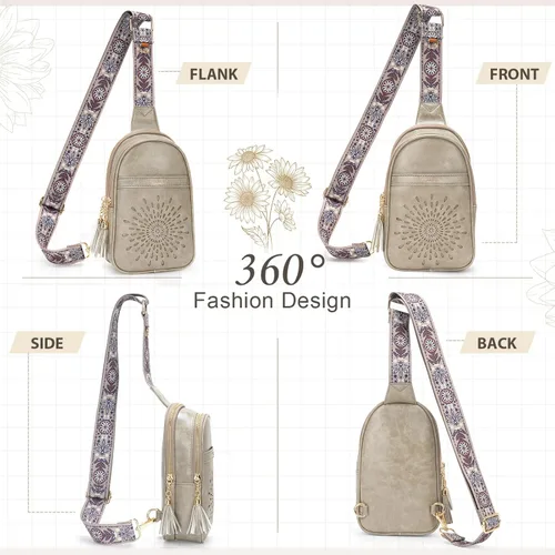 Vista 6 de APHISON Riñoneras pequeñas para teléfono celular, bolso cruzado de cuero vegano para mujer, bolsa de pecho con correa ajustable, 03-Gris, Moderno