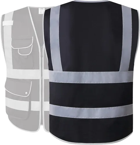 Vista 2 de JKSafety - Chaleco de seguridad con cierre frontal 9 bolsillos clase 2 alta visibilidad con correas reflectantes, cumple con normas ANSIISEA