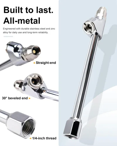 Vista 4 de GODESON Portabrocas de aire de doble cabeza, portabrocas de metal con recto y ángulo de 30°, boquilla de inflado de neumáticos NFT de 1/4 pulgadas
