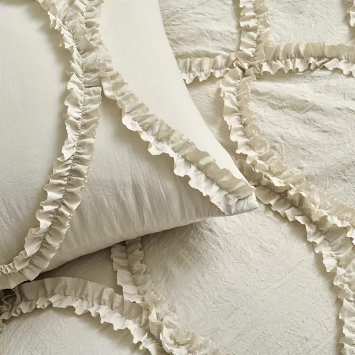 Vista 5 de Lush Décor - Juego de Cubrecama con falda de volantes para cama sencilla, estilo Shabby Chic, juego de 2 piezas, Poliéster, Neutral, King