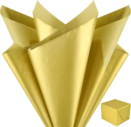 NEBURORA Papel de seda dorado metálico para bolsas de regalo, 60 hojas de papel de seda dorado a granel de 14 x 20 pulgadas para envoltura de regalo