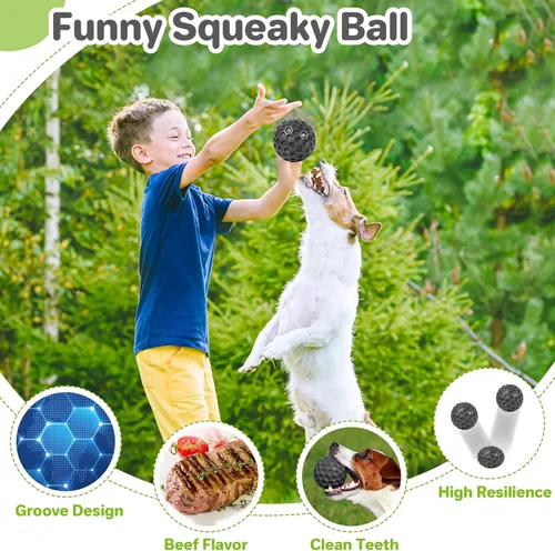 Vista 4 de DISSKNIC Pelotas chirriantes indestructibles para perros, juguetes interactivos para perros pequeños, juguetes para masticar cachorros