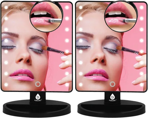 Vista 5 de Espejo de tocador con luz LED y luz brillante natural, espejo de maquillaje con espejo desmontable 5X