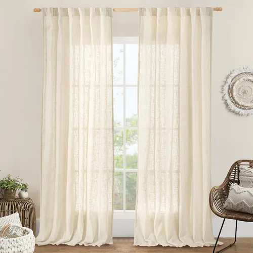 LAMIT Cortinas de lino beige para sala de estar, set de 2 paneles, 84 pulgadas de largo, textura de lino falso, cortinas filtrantes de luz con