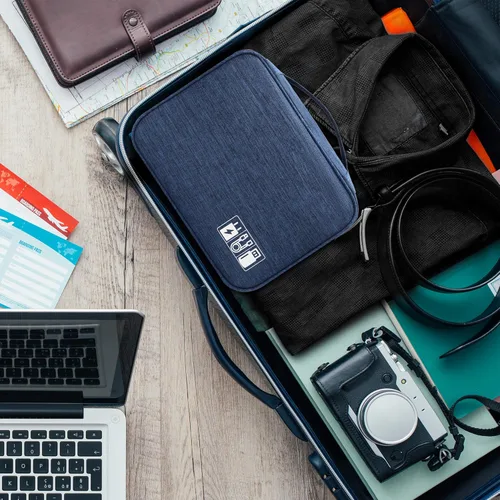 Vista 9 de SELLYFELLY Organizador de electrónica de viaje, universal, bolsa organizadora de cables, impermeable, accesorios electrónicos, estuches