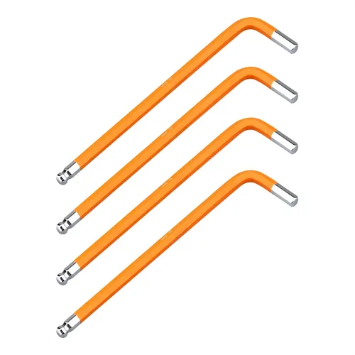 Vista 10 de 4 llaves Allen de extremo de bola de 0.059 in, llave hexagonal interna, herramienta de reparación de acero S2 de brazo largo en forma de L