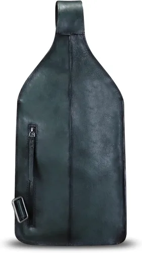 Vista 3 de Genuine Leather Sling Bag for Men Handmade Retro Crossbody Backpack Purse Hiking Daypack Chest Shoulder Fanny Pack