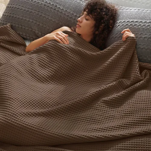 Vista 19 de PHF - Manta de punto gofre ultra suave de 50"x 60" - Manta tejida, ligera, transpirable y acogedora, lavada - Ideal para sofá, cama, sillón, Negro