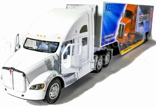 Vista 10 de KiNSMART Kenworth T700 - Camión contenedor a escala 1:68, modelo de metal fundido a presión, azul con calcomanías, acción de retroceso