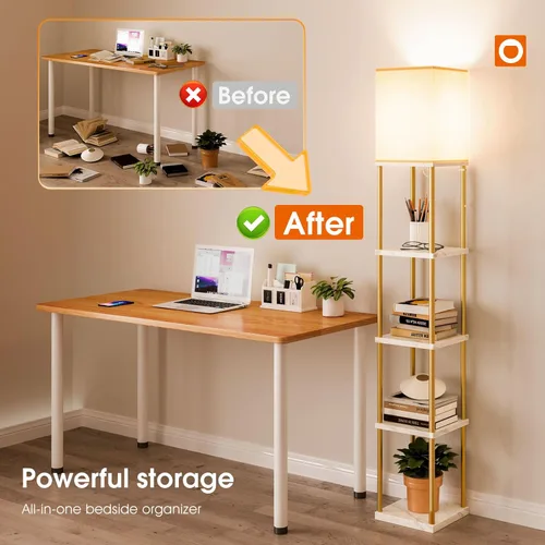 Vista 5 de addlon Lámpara de pie de 5 niveles con estantes, lámpara de pie con 3 temperaturas de color, lámpara de mesita de noche con pantalla de esquina