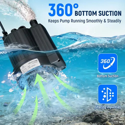 Vista 5 de D-HONOR - Bomba de sumidero, bomba de agua sumergible de 1/3 HP 1600 GPH, con interruptor de flotador, bomba automática para piscina, estanque