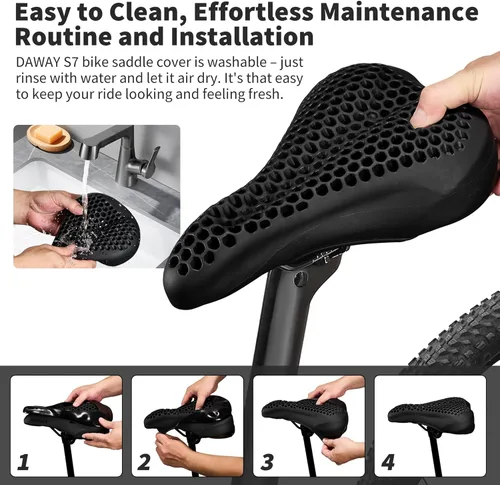 Vista 7 de DAWAY - Funda cómoda para asiento de bicicleta - Cojín acolchado de gel de silicona y espuma viscoelástica para asiento de bicicleta para hombres