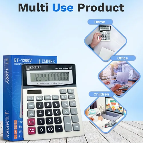 Vista 4 de Calculadora de escritorio Empire con teclas grandes, pantalla grande de 12 dígitos con ángulo de visión amplio, alimentada por energía solar